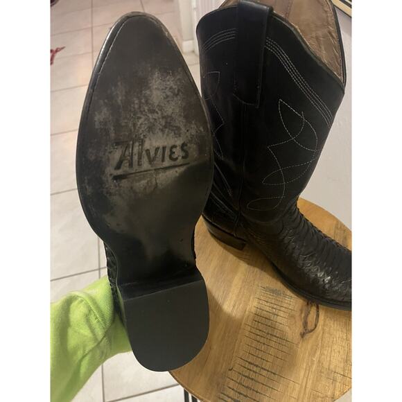 Alvies '6th Street' Classic Black Python Leather Cowboy Boots Men's SZ 9.5 NWOB - Picture 9 of 10
